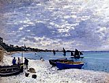 On The Sand Valencia Beach Paintings - The Beach At Sainte-Adresse by Claude Monet